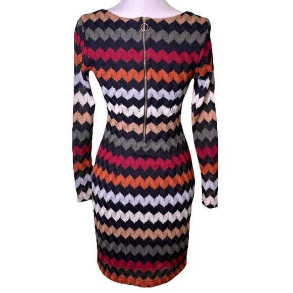 Lily Women’s Retro Chevron Zigzag Knit Bodycon Dress Autumn Knit Scoop Neck Sz S - Picture 3 of 7